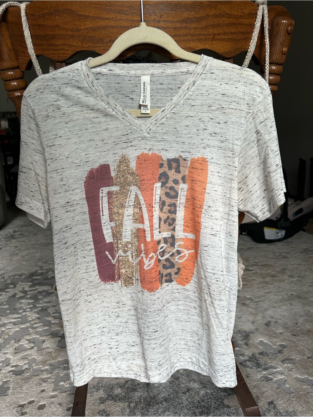 Bella Canvas Cream V-Neck Tee with Rust, Burgundy, Gold & Leopard Print